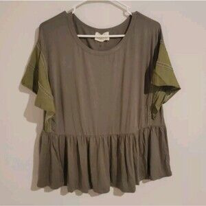Womens Small‎ S Peplum Top Green Minimalist Boho Blouse